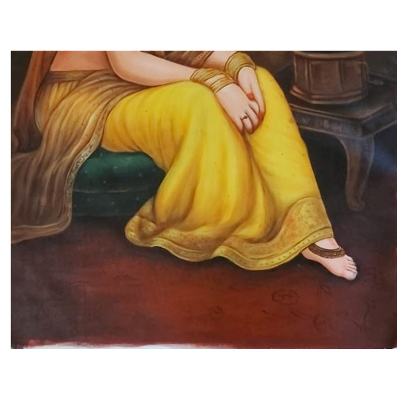Belle Indienne avec Gramophone | Peinture à l'huile par Jagriti Sharma