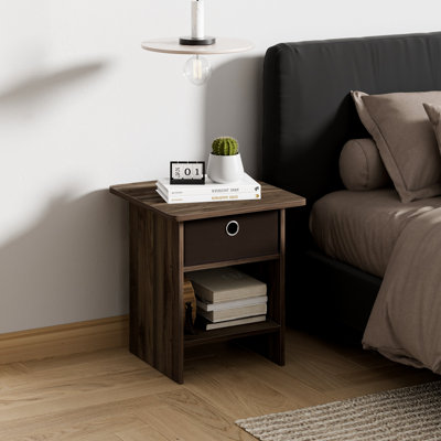 Table de chevet moderne en bois 15,5 po x 15,5 po x 17,8 po avec tiroir et tablette