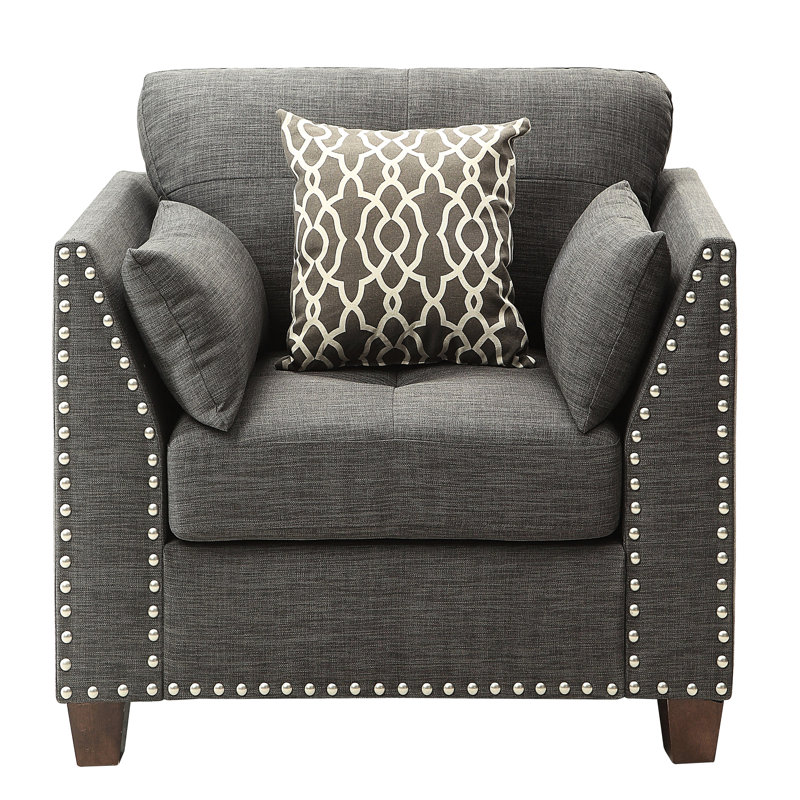 Fauteuil d'appoint gris anthracite en lin avec mélange de coussins chic et coussins élégants
