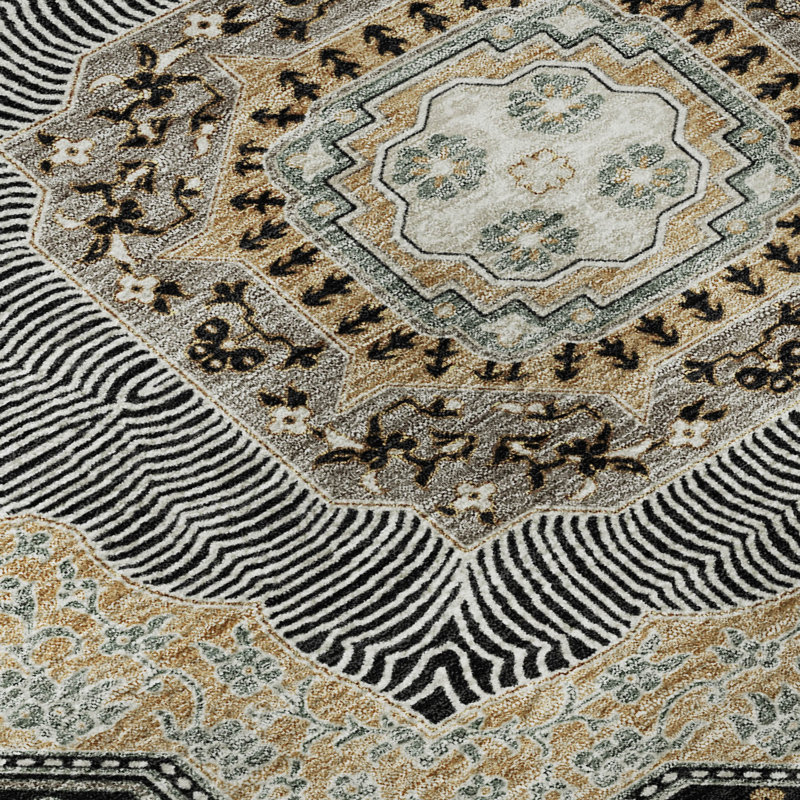 Tapis traditionnel lavable à la machine Premium, Noir, Rond 8 pi