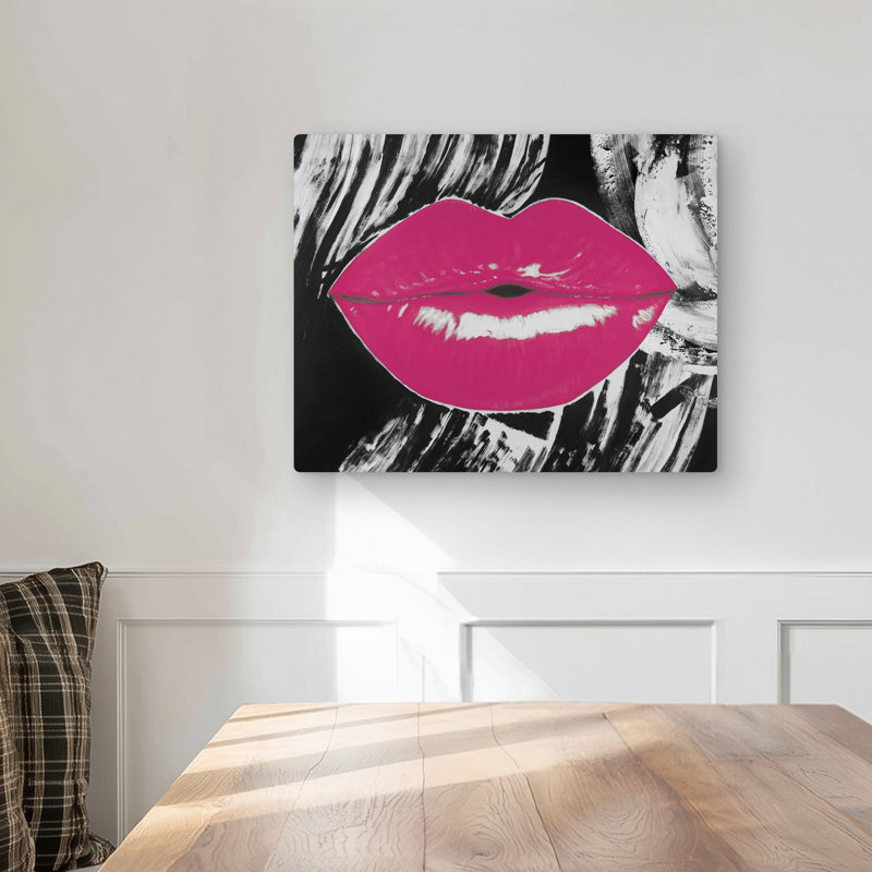 Pink Glossy Lips - Figurative Metal Print for Home Decor