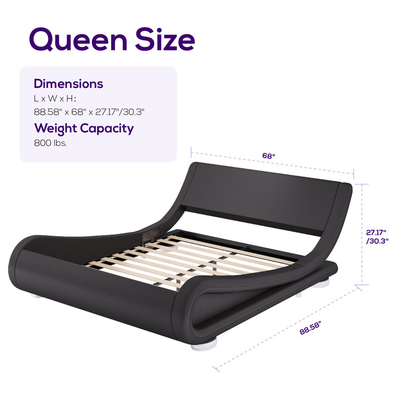 Sewilla Upholstered Platform Bed, Black, Queen