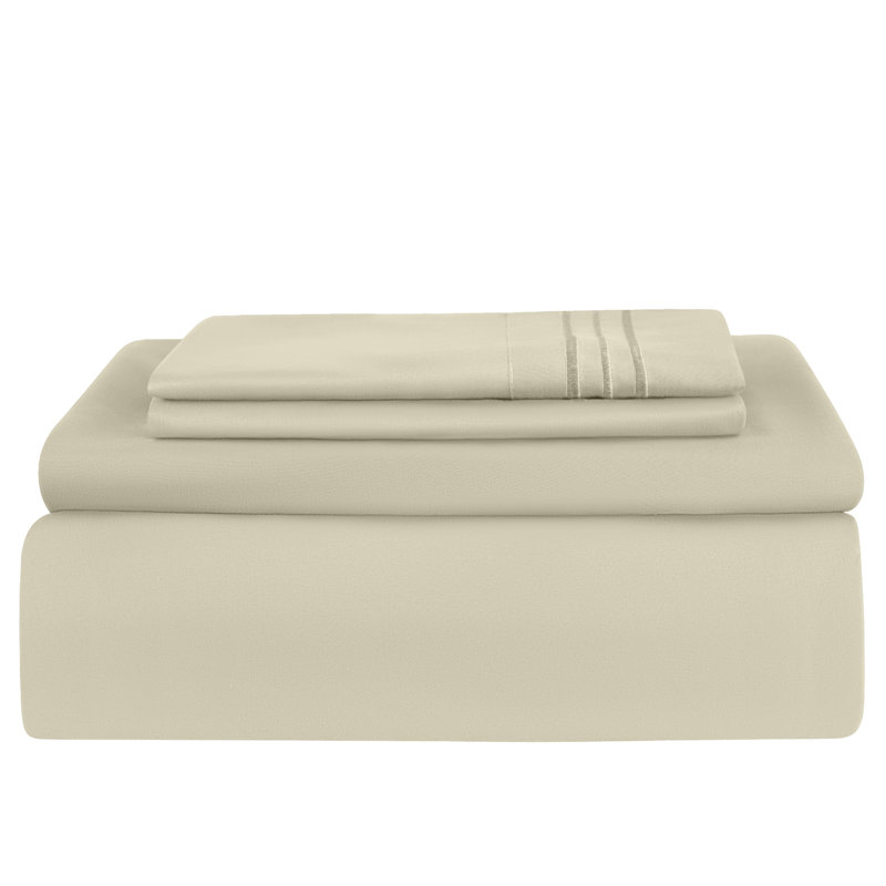 Ensemble de literie en microfibre 1800 Series, Ensemble de draps pour lit simple avec 1 taie d'or, Vanille