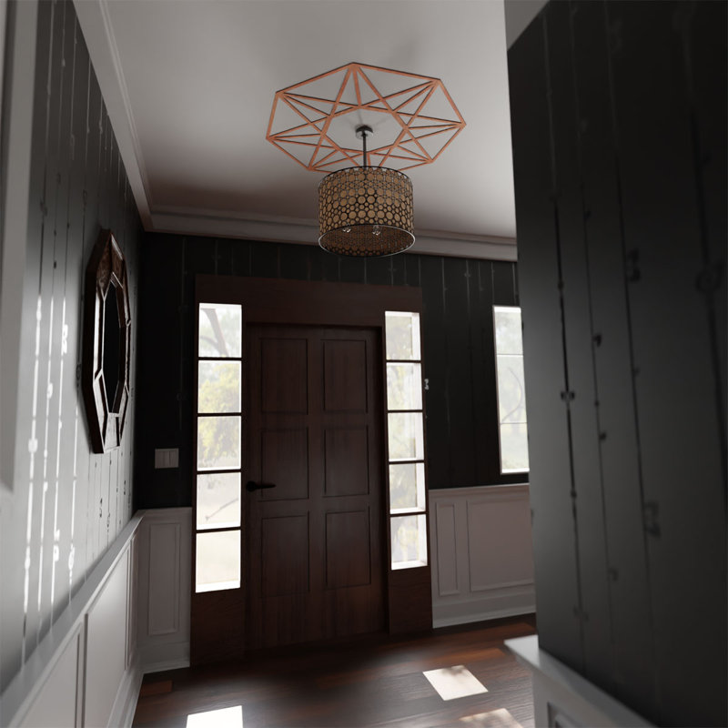 Cherry Wood Geometric Fretwork Ceiling Medallion, 18" Diameter