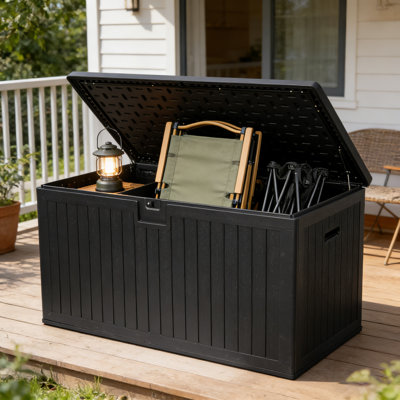 260 Gallon Extra Large Waterproof Resin Outdoor Deck Box, Lockable Storage with Hydraulic Hinges & Free Feet for Patio Cushions, Pool Accessories, Garden Tools