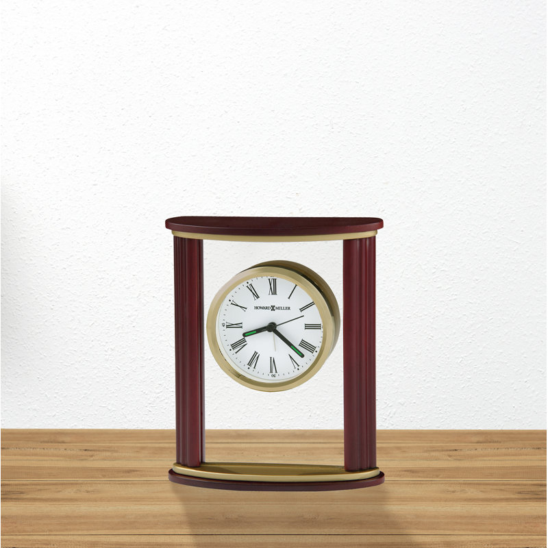 Victor Traditional Roman Numeral Rosewood Wood Quartz Movement / Crystal Tabletop Clock with Alarm in Brown/Brass