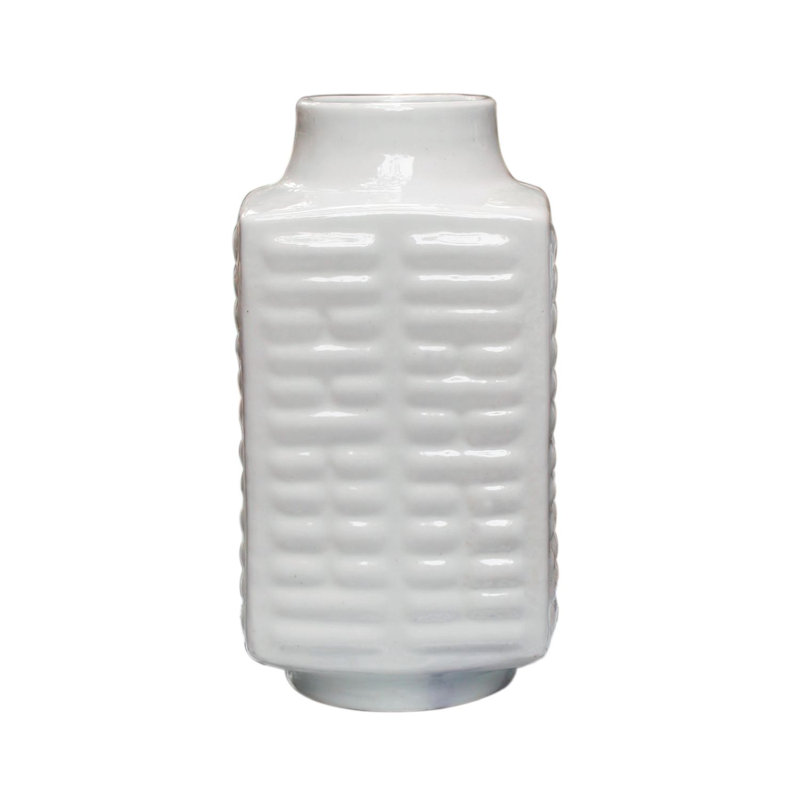 Handmade Table Vase, 14" H x 6.5" W x 6.5" D, White