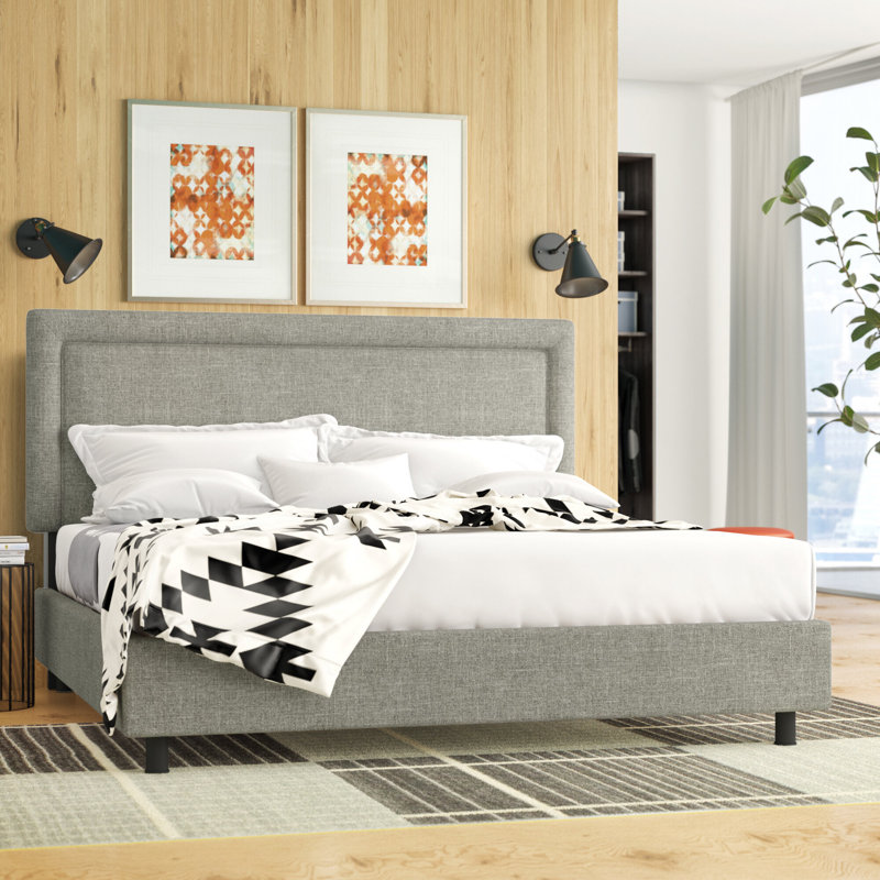 Upholstered Standard Bed, Full, Zuma Charcoal Textured Linen