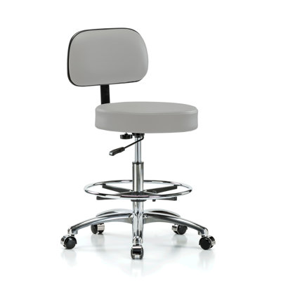 PERCH Chrome Walter Height Adjustable Exam Stool with Backrest and Foot Ring | Medium Bench Height 21-28.5" by Perch Chairs & Stools