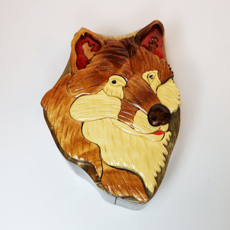 Boîte-puzzle en bois de loup intarsia
