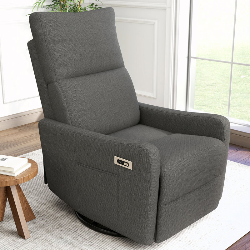 Fauteuil inclinable pivotant électrique rembourré avec fauteuil oscillant, Velours gris foncé
