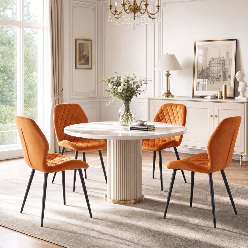 Stansky Mid-Century Modern Velvet Dining Chair with Crossed Metal Legs, Set of 2, Orange