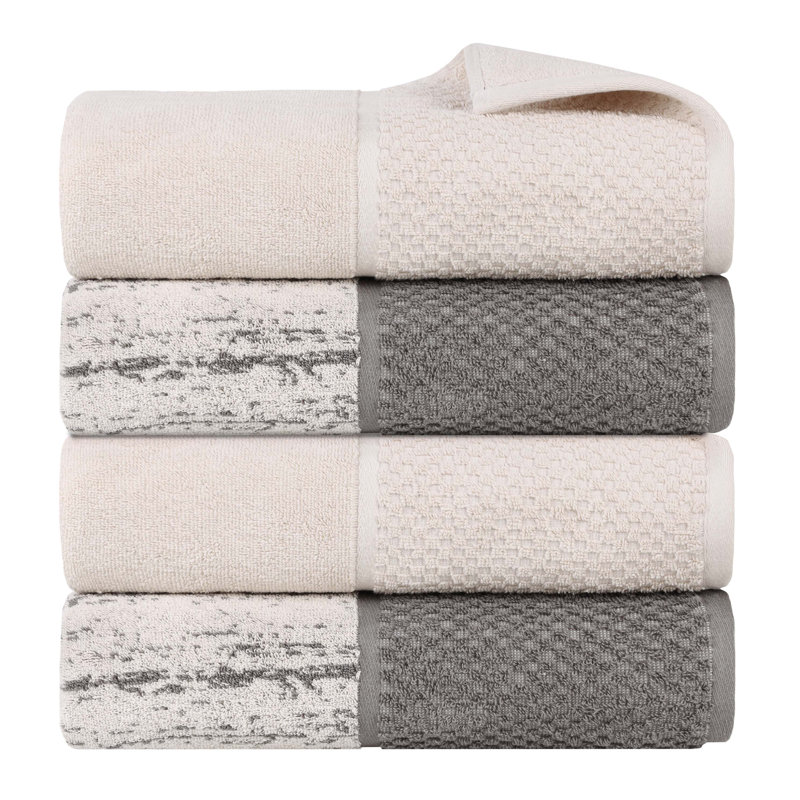 Serviette de bain en coton jacquard Lodie, Ivoire / gris anthracite