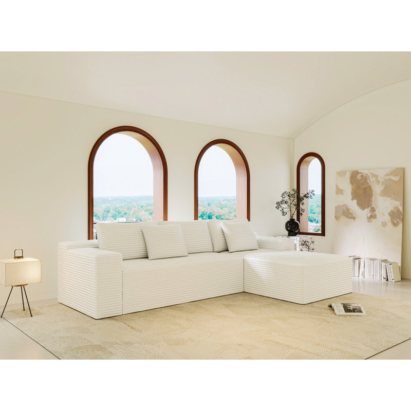 Canapé modulaire en L avec méridienne pour salon, chambre à coucher, Orienté à droite, Blanc