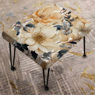 Mosaic Inspired Floral Serenity II - Floral Rectangle Ottoman