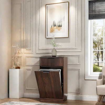 Tilt-out Trash Can Cabinet With Drawer And Metal Handles