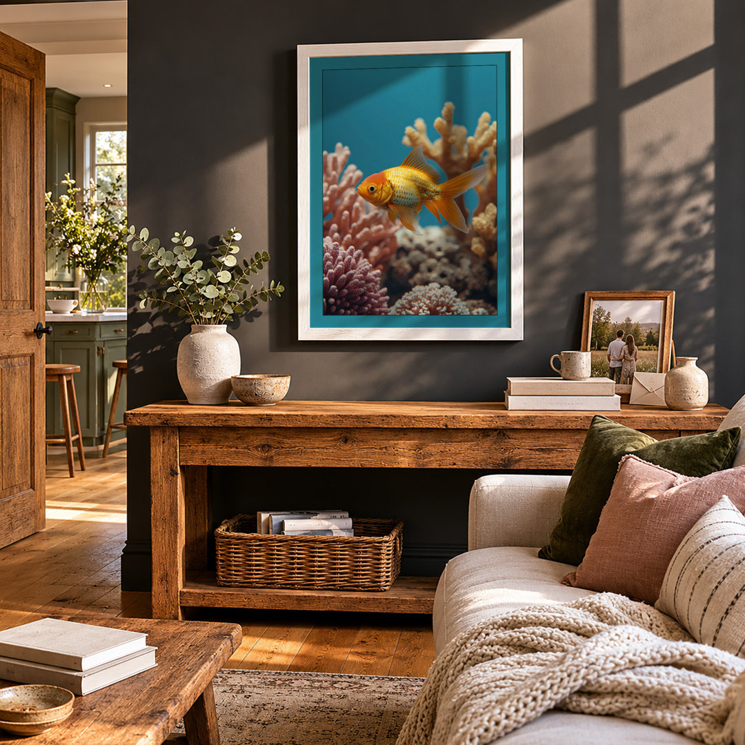 Golden Fish Among Coral Coastal Framed Art Print