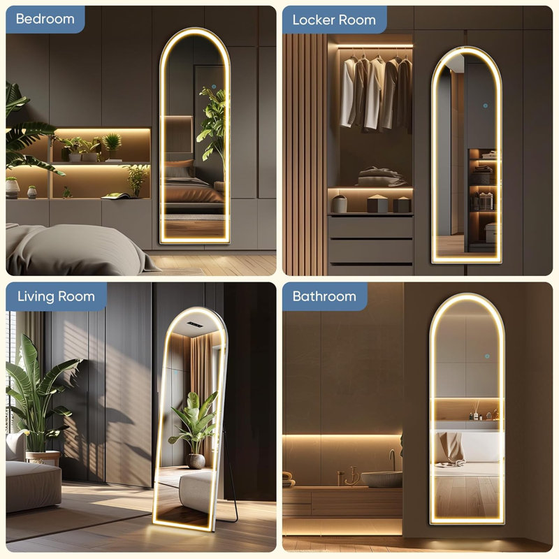 Arched Full Length Mirror With Light - 20"×63" LED Floor Standing Mirror, 63" x 20"