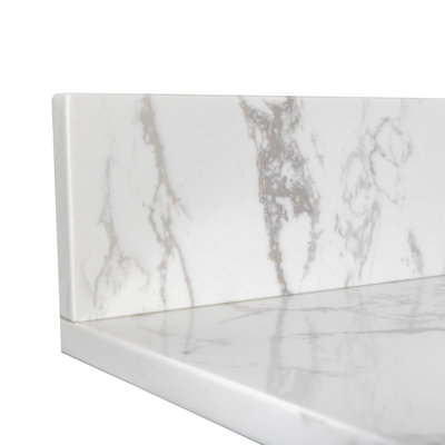 Montary 43x22 bathroom stone vanity top  engineered stone carrara white marble color with rectangle undermount ceramic sink and  3 faucet hole with back splash .