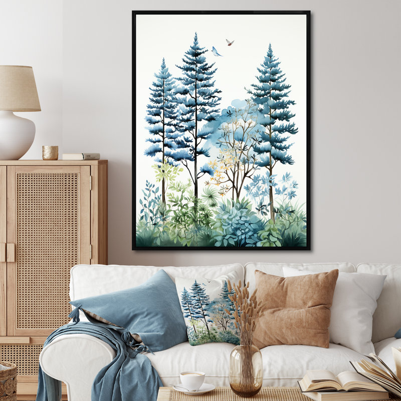 China Pine Tree Mountains - Art mural de Chine, Toile tendue, H 32 po x l 16 po x P 1 po