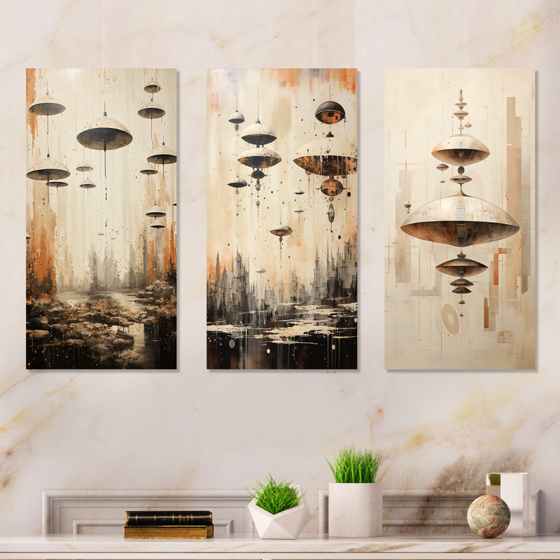 Minimalisme Ufos - ensemble de 3 impressions murales en métal Ufos, H 28 po x l 36 po