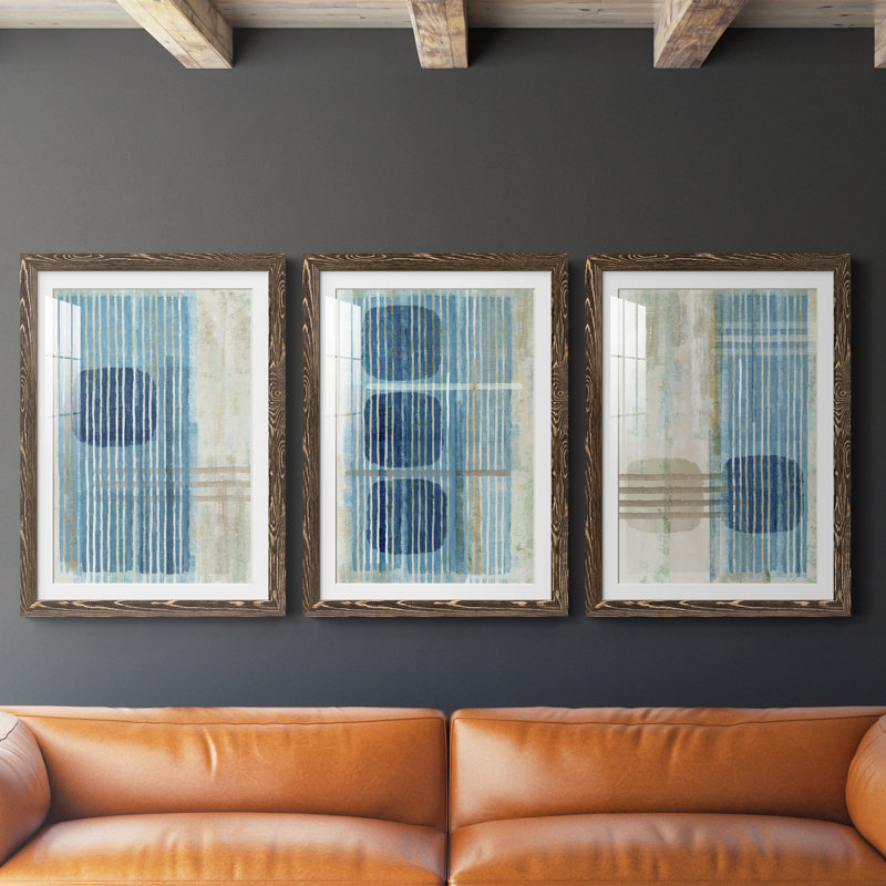 Blue Horizon I - ensemble de 3 cadres photo, H 37,5 po x l 82,5 po, Noyer