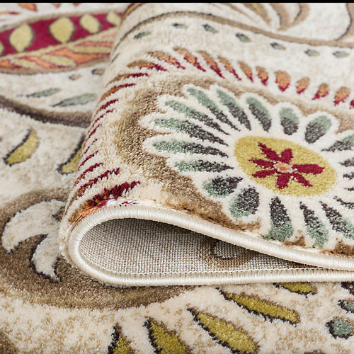 Charlton Home® Kasturi Performance Ivory/Mocha/Wine Red Rug & Reviews ...