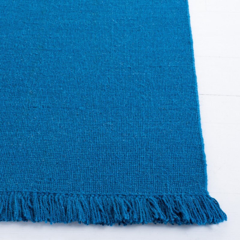 Tapis bleu uni en laine / coton tissé à la main Lauren Ralph Lauren, Rectangle 4pi x 6 pi