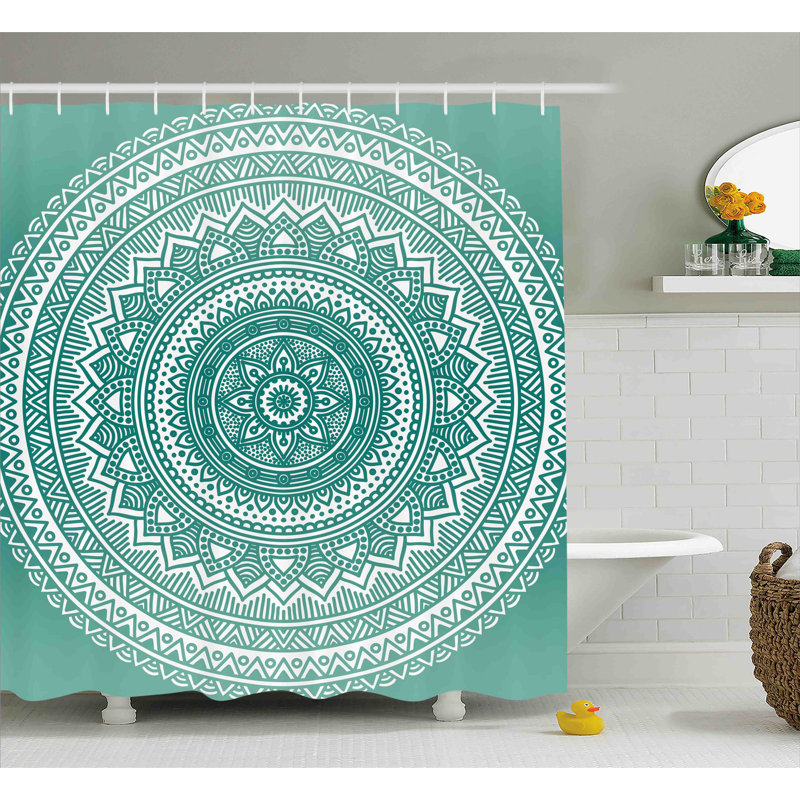 Rideau de douche simple méditation tapis theme Cormac, H 84 po x l 69 po, Bleu sarcelle