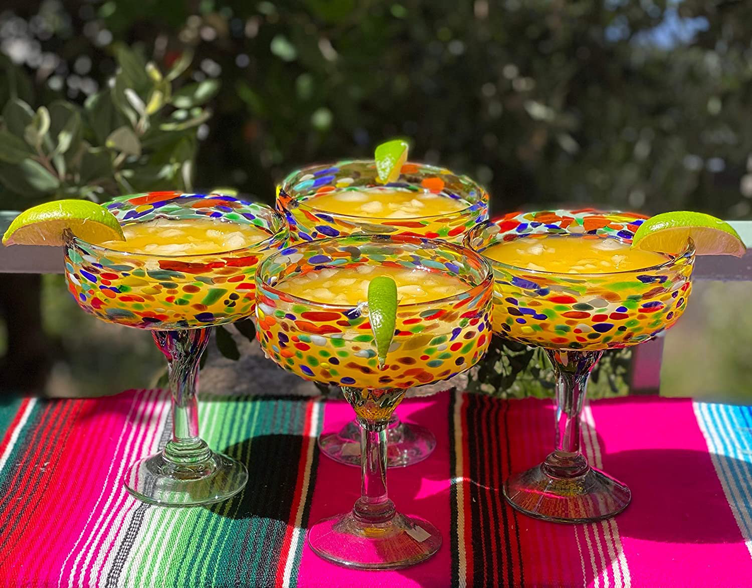 Mexican Bubble Glass Rocks With Green Rim