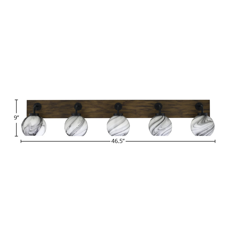 Barre d'éclairage de salle de bain 5 lumières Oxbridge, Tourbillon onyx, Noir mat/brun