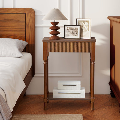 Farmhouse End Table With Storage And Built-In Charging Outlets