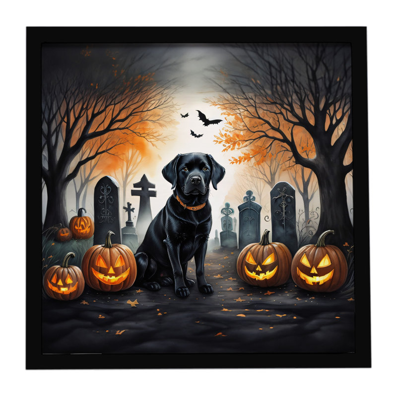 «Black Labrador Retriever Spooky», impression sur métal encadrée