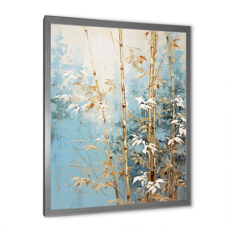 Or et bambou bleu I sur impression sur toile, H 44 po x l 34 po x P 1,5 po, Cadre photo argenté