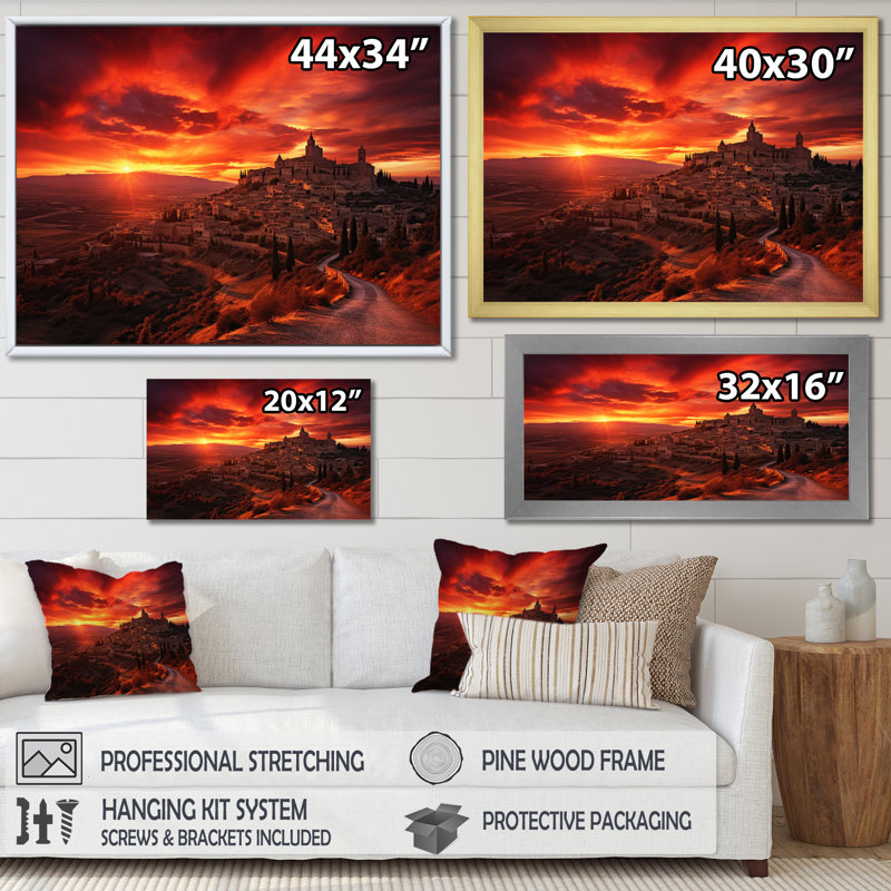 Kokou, Espagne, lever de soleil sur toile, Cadre naturel flottant, H 16 po x l 32 po x P 1 po