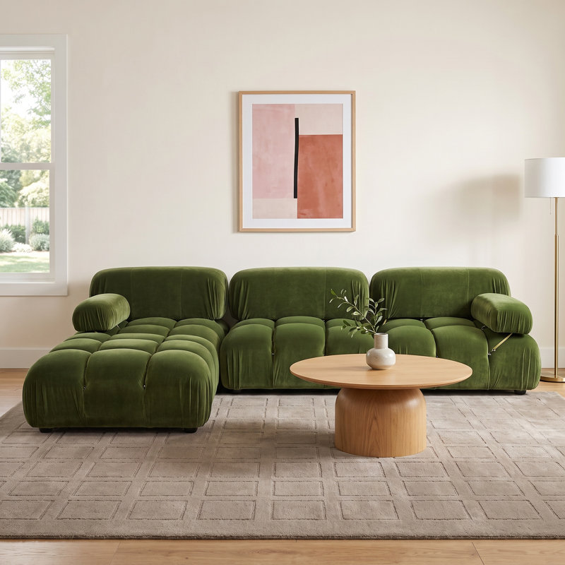 Sigma Upholstered L-Shaped Sectional Reversible, Olive Green Velvet