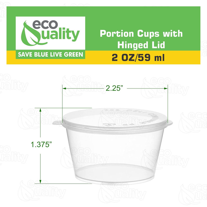  Tasses à portion en plastique 2Oz avec couvercle à charnières - pour les sauces, les échantillons, le Slime, le Jello Shot et le rangement des aliments (400)