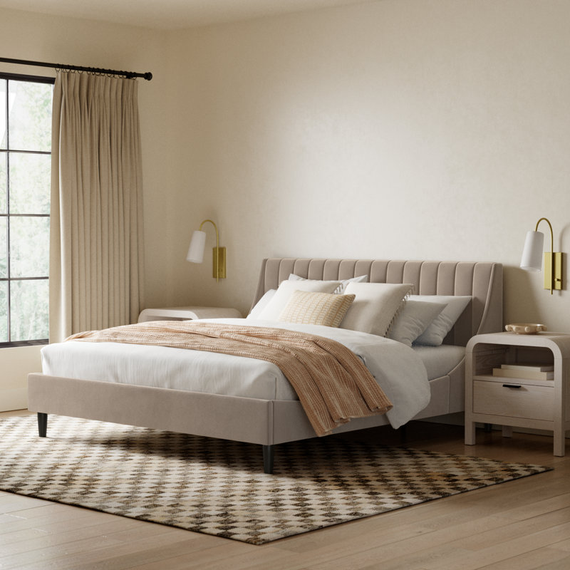 Helaina Upholstered Wingback Bed, King, Mink Velvet