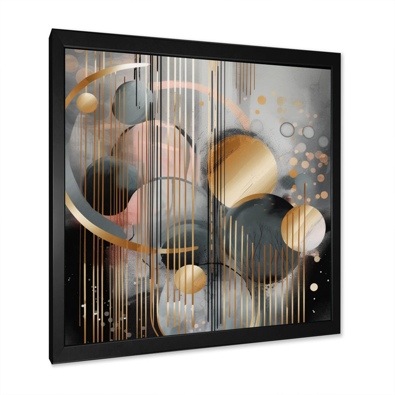 Abstrait formes et lignes III - art mural abstrait en marbre, Impression noire sur toile encadrée, H 16 po x l 16 po x P 1 po