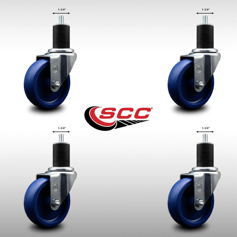 4 Inch SS Solid Poly Wheel Swivel 1-3/4 Inch Expanding Stem Caster Set SCC