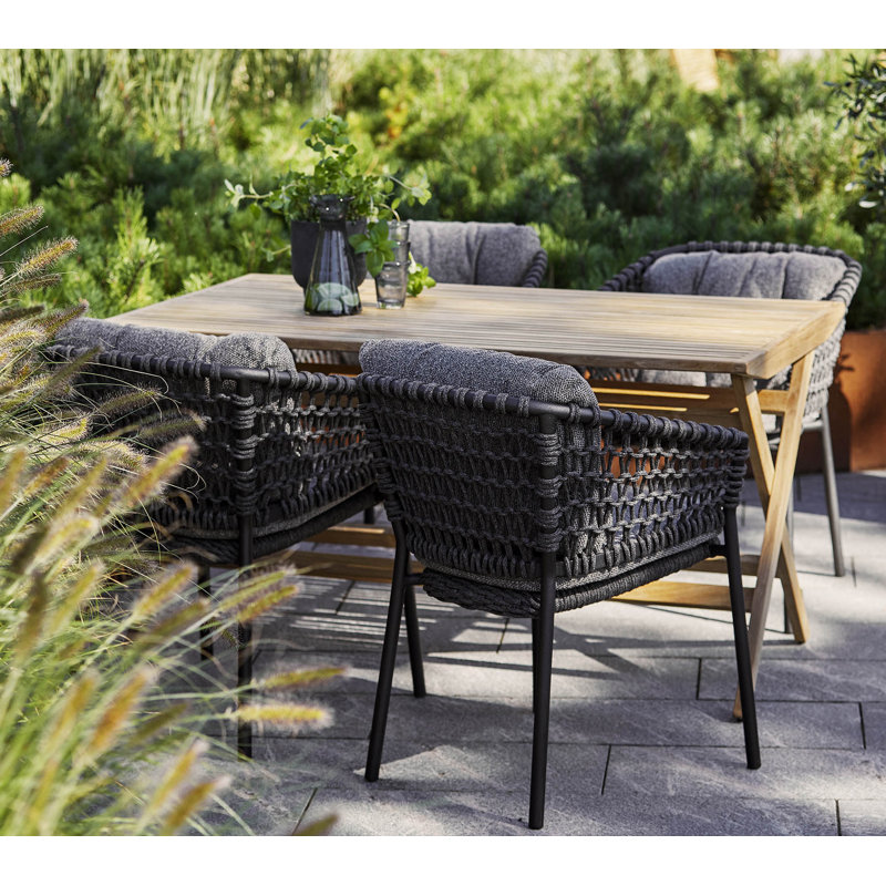 Ocean Wicker Patio Dining Armchair with Cushion, Dark Gray, Dark Gray
