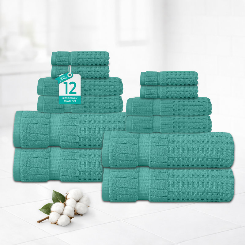 Ensemble de serviettes 12 pièces Willow - 100% coton peigné, qualité supérieure 630 g / m², turquoise, ultra-doux et très absorbant (ensemble de 4 serviettes de bain, 4 essuie-mains, 4 serviettes de toilette)
