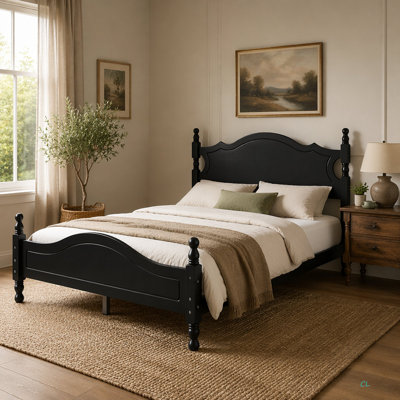 Wood Platform Bed Frame,Retro Style Platform Bed With Wooden Slat Support