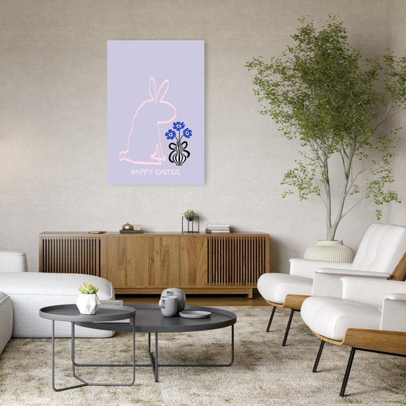 Gentle Easter Bunny Contemporary Lavender Rabbit Flower Nature Wall Art Print, 48" H x 32" W