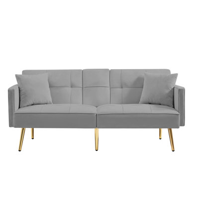 Velvet Futon With Gold Legs, 3 Adjustable Settings For A Relaxing Time, 2 Side Pockets Storage, Foldable Cup Holder, Cozy Foam, Sinuous Spring Seat, M