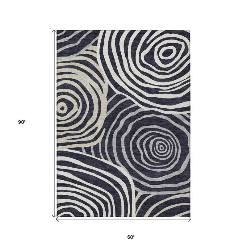 Tapis extérieur lavable abstrait gris anthracite et gris 5 pi x 8 pi