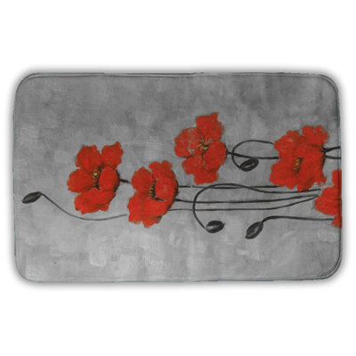 Big red flowers Bath Mat with Non-Slip Backing - Quick Dry Memory Foam Bathroom Rug - Absorbent - Modern Plush Spa-Style - Machine Washable