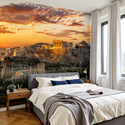 Papier peint adhésif auto-adhésif moderne pour la chambre à coucher avec couché de soleil L 100 po x l 144 po Peel and Stick
