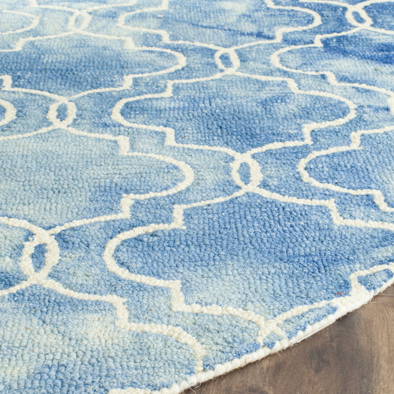 Berman Hand Tufted Wool/Cotton Geometric Rug in Ivory/Blue, Round 7'