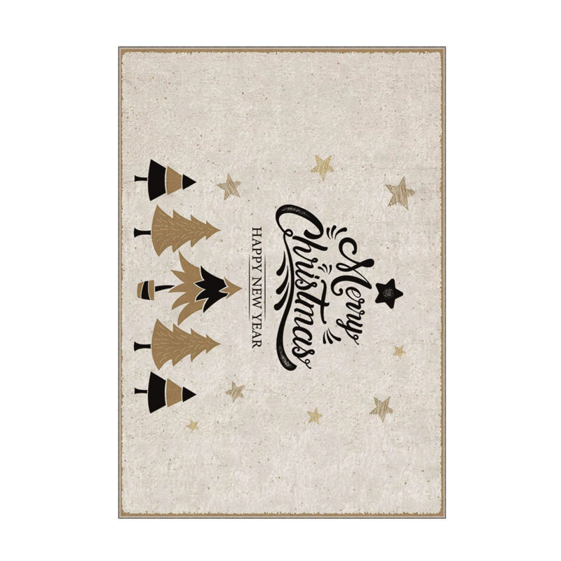 Tapis rectangulaire tissé à la machine en polyester noir / blanc / brun, Rectangle 2 pi 7 po x 4 pi 7 po